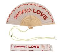 Fisura - Ventaglio originale in legno con scritta “Summer Love”, ventaglio a mano moderno rosso, con laccetto incluso, idea regalo originale, 42,5 x 23 cm