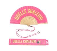 Fisura - Ventaglio Originale 'Quelle Chaleur!' in Legno Moderno e Divertente, Rosa e Giallo con Cordino Porta. Dimensioni: 42,5 x 23 cm