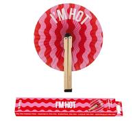 Fisura - Ventaglio pieghevole con messaggio “I’m h*t”. Ventaglio in carta originale stile pai pai rosa e rosso. Accessorio estivo leggero. Idea regalo per matrimonio, feste, cerimonie, invitati.
