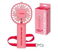 Fisura - Ventilatore portatile blu “air conditioning”. Ventilatore a mano ricaricabile con 3 velocità e laccetto. Ideale per estate, viaggi e uso quotidiano. 13,5 x 6 x 5 cm (Better late, rosa)