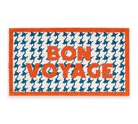 Fisura - Tappeto d’ingresso “Bon voyage” in cocco con base antiscivolo in PVC. Tappeto dipinto a mano con design blu e messaggio allegro. Perfetto per il tuo ingresso! Misure: 70 x 40 cm.
