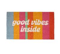 Fisura - Zerbino d’ingresso “good vibes inside” in fibra di cocco con base antiscivolo in PVC. Tappeto originale multicolore dipinto a mano. Dimensioni: 70 cm x 40 cm.