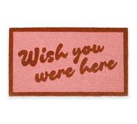 Fisura - Tappeto d’ingresso “Wish you” in cocco con base antiscivolo in PVC. Tappeto interno rosa dipinto a mano con messaggio amichevole e design unico. Misure: 70 x 40 cm.