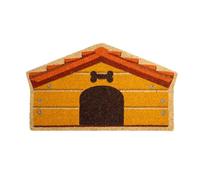 Fisura - Zerbino esterno “casetta cane” in cocco con base antiscivolo in PVC. Zerbino dalla forma originale. Zerbino con cani. Dipinto a mano. Misure: 70 cm x 40 cm