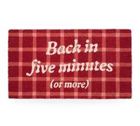 Fisura Zerbino Ingresso Casa "Back in Five Minutes" in Cocco con Base Antiscivolo in PVC Zerbino Interno Rosso e Rosa Dipinto a Mano Tappeto Ingresso Casa Forma Divertente 70x40 cm