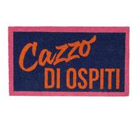 Fisura - Zerbino ingresso casa "C*zzo di ospiti" di Coco con base antiscivolo in PVC. Zerbino interno blu e arancione dipinto a mano. Tappeto ingresso casa con messaggio divertente. 70 x 40 cm