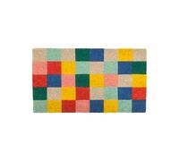 Fisura - Originale zerbino in cocco con supporto antiscivolo in PVC. Zerbino d'ingresso. Dipinto a mano. Dimensioni: 70 cm x 40 cm. (A scacchi, multicolore)