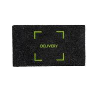 Fisura - Zerbino originale “Delivery” in cocco con base antiscivolo in PVC. Zerbino per ingresso casa. Zerbino nero e verde. Dipinto a mano. Misure: 70 cm x 40 cm.