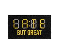 Fisura - Zerbino originale “late but great” in cocco con base antiscivolo in PVC. Zerbino per ingresso casa. Zerbino nero e giallo. Dipinto a mano. Misure: 70 cm x 40 cm