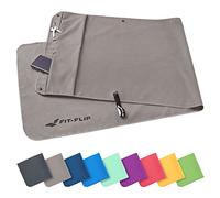 Fit-Flip Asciugamano Sportivo con Scomparto a Cerniera e Clip Magnetica - Telo in Microfibra - Compatto e ad Asciugatura Rapida - Accessori da Palestra uome e Donna - Grigio