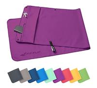 Fit-Flip Asciugamano Sportivo con Scomparto a Cerniera e Clip Magnetica - Telo in Microfibra - Compatto e ad Asciugatura Rapida - Accessori da Palestra uome e Donna - Viola