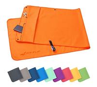 Fit-Flip Asciugamano Sportivo con Scomparto a Cerniera e Clip Magnetica - Telo in Microfibra - Compatto e ad Asciugatura Rapida - Accessori da Palestra uome e Donna - Arancione