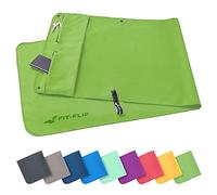 Fit-Flip Asciugamano Sportivo con Scomparto a Cerniera e Clip Magnetica - Telo in Microfibra - Compatto e ad Asciugatura Rapida - Accessori da Palestra uome e Donna - Verde