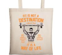 Fit is Not A Destination It is A Way of Life Go Hard Or Go Home, borsa tote in cotone ecologico naturale beige