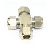 Fit Tube O/D 12mm Cross 4 Ways Brass Sleeve Ferrule Pneumatic Air Compression Connector Adapter