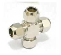Fit Tube O.D 6mm Cross 4 Ways Brass Sleeve Ferrule Pneumatic Air Compression Connector Adapter