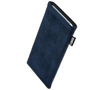 fitBAG Classic Blu per Apple iPhone 16e / iPhone 14 / iPhone 14 Pro Alcantara Custodia per cellulare con imbottitura in microfibra | Accessorio con funzione di pulizia | Made in Germany