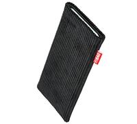 fitBAG Retro Nero per ZTE Blade V70 Max Custodia per cellulare in tessuto con imbottitura in microfibra | Accessorio con funzione di pulizia | Made in Germany