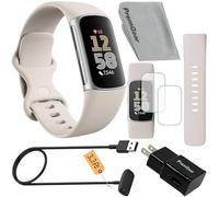 Fitbit Charge 6 Fitness Tracker Watch (bianco) Bundle con 2 cinturini per orologi, cavo di ricarica da 1 m, adattatore da parete, 2 protezioni schermo e panno di pulizia