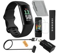 Fitbit Charge 6 Fitness Tracker Watch (nero) Bundle con 2 cinturini per orologi, cavo di ricarica da 1 m, adattatore da parete, schermo schermo e panno compatibile con Fitbit