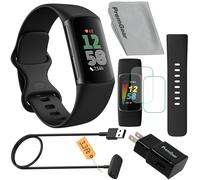 Fitbit Charge 6 Orologio Fitness (Nero) Bundle con 2 Cinturini, Cavo di Ricarica, Adattatore, Protezioni Schermo e Panno Compatibili