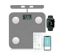 Fitdays - Bilancia intelligente per analisi del corpo, 8 elettrodi di precisione digitale BMI con 20 metriche, indicatore di colore Bluetooth per muscoli/grassi/acqua, sincronizzazione familiare per 6