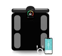 Fitdays - Bilancia intelligente per analisi del corpo, 8 elettrodi di precisione digitale BMI con 20 metriche, indicatore di colore Bluetooth per muscoli/grassi/acqua, sincronizzazione familiare per 6