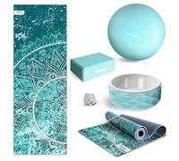 Fitfiu Fitness KITWELL-500 - Kit Yoga Pilates Blu 5 Accessori Che comprende Tappetino con Disegno Mandala, Blocco, Ruota, Cinghia e Palla Speciale per sessioni di Yoga e Pilates