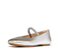 Fitflop Delicato Pearls-And-Crystal Leather Ballet Flats, Scarpe Tipo Donna, Silver, 42 EU, Argento, 42 EU