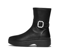 Fitflop F-luma Crystal-Buckle Leather Short Boots, Stivaletto Donna, Nero, 41 EU