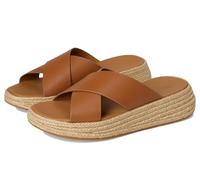 Fitflop F-Mode Espadrille Leather Flatform Cross Slides, Sandali a Ciabatta Donna, Deep Tan, 40 EU