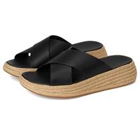 Fitflop F-Mode Espadrille Leather Flatform Cross Slides, Sandali a Ciabatta Donna, Nero, 37 EU