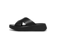 Fitflop F-Mode-Scivoli Incrociati in Pelle Flatform, Sandali a Ciabatta Donna, Tutto Nero, 37.5 EU