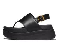 FitFlop F-Mode Stack Leather Back-Strap Toe-Post Sandals, Sandali con Zeppa Donna, Nero, 41 EU
