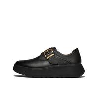 Fitflop F-Mode Stitch Tumbled-Leather Monk Strap Shoes, Mocassini con Fibbia Donna, Nero, 40 EU