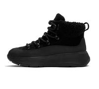 Fitflop F-Mode Teddy-Collar Warm Suede Lace-up Booties, Stivaletto Donna, Tutto Nero, 39 EU