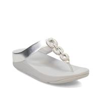 Fitflop Fino Sandali Infradito in Pelle con Catena di Cristalli, Donna, Argento, 36 EU