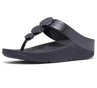 FitFlop Halo - Sandali da donna con zeppa metallizzata, Blu marino metallizzato, 36 EU