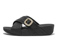 Fitflop Lulu Ciabatte Croce in Pelle con Fibbia Cristallina, Sandali Donna, Nero, 39 EU