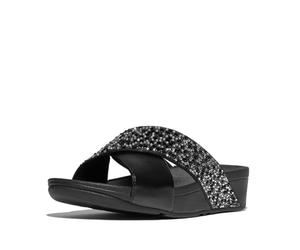 Fitflop Lulu Crystal Mix Metallic Cross Slides all Black