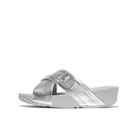 Fitflop Lulu Fibbia-Cristallo Metallico-Pelle Cross Slides, Sandali Donna, Argento, 41 EU