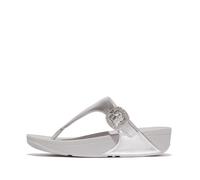 Fitflop Lulu Sandali Infradito in Pelle con Fibbia in Cristallo, Donna, Argento, 41 EU