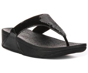 Fitflop Lulu Sequin Shine Toe Post Sandali Da Donna Neri EU 36-42