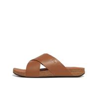 Fitflop Men's Iqushion Leather Cross Slides Sandal, Marrone chiaro, 43 EU