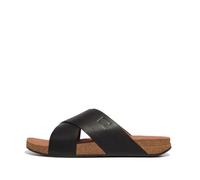 Fitflop Men's Iqushion Leather Cross Slides Sandal, Nero, 43 EU