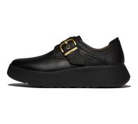Fitflop F-Mode Stitch Tumbled-Leather Monk Strap Shoes, Mocassini con Fibbia Donna, Nero, 42 EU