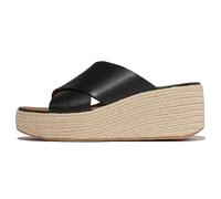 FitFlop PLATFFORMS Espadrillas da donna in pelle con zeppa incrociata leggera con tecnologia CushX Comfort, design slip-on, nero, 6