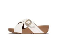Fitflop Sandali da donna Lulu Crystal-Buckle Leather Cross Slides, Urban White 1, 39 EU