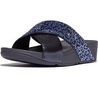 LULU CRYSTAL MIX FASCE INCROCIATE IN PELLE CON BRILLANTINI METALLIC BLUE