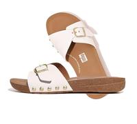 Fitflop Women's Iqushion Adjustable Buckle Leather Slides Sandal, bianco, 40 EU